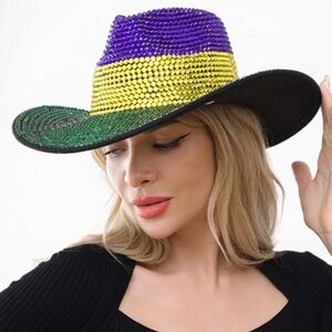 Bling Studded Mardi Gras Western Cowboy Fedora Hat